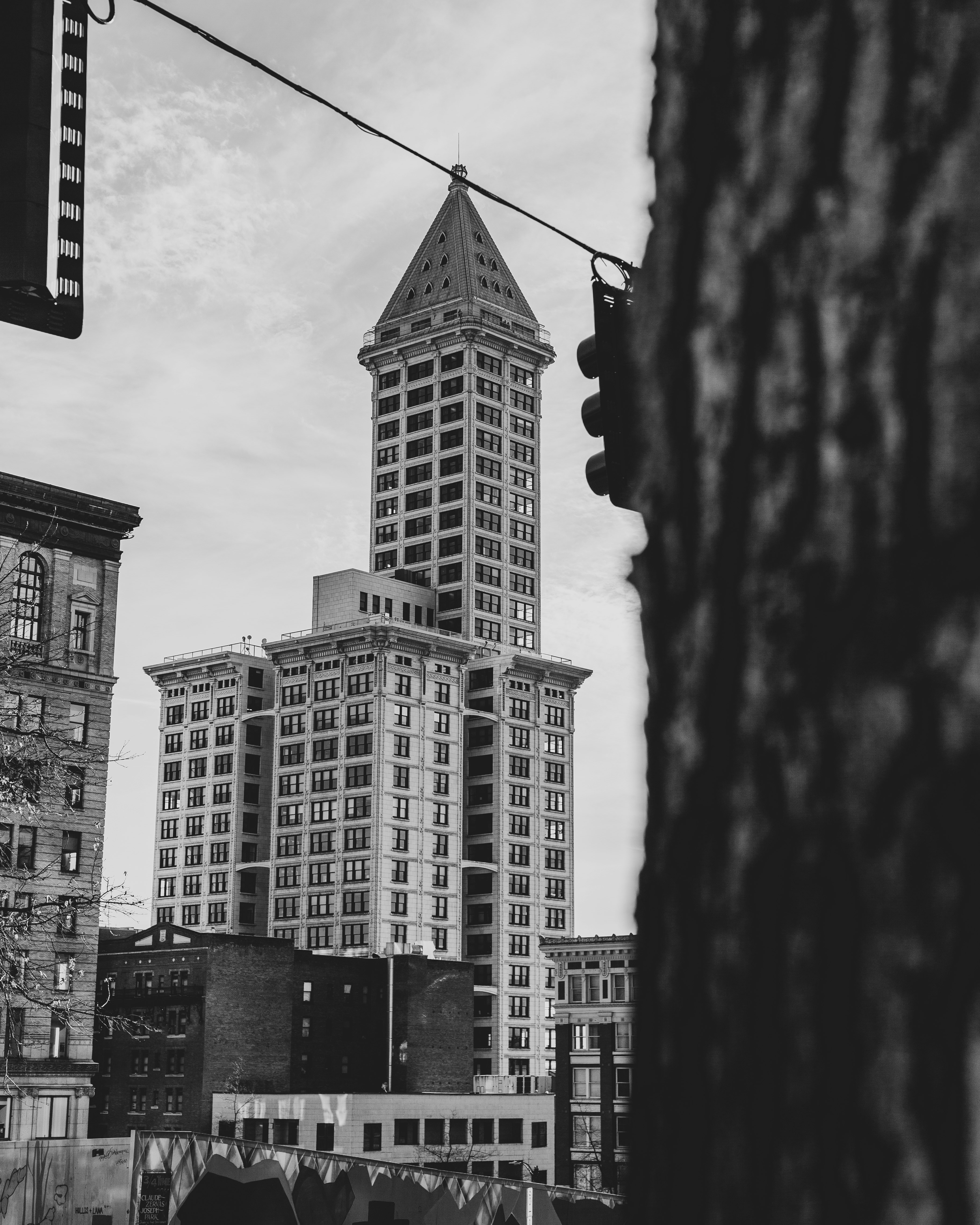 grayscale photo of high rise building